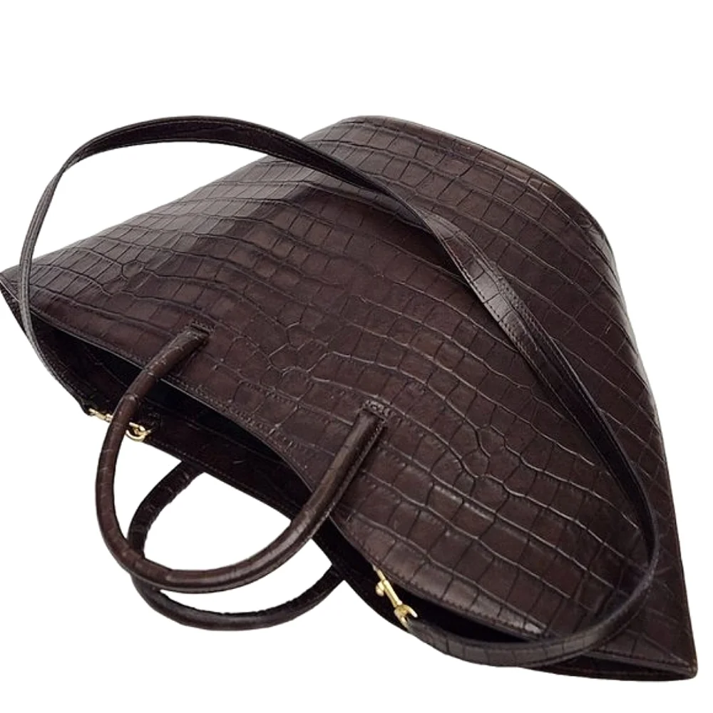 Croc-Embossed Brown Medium Size Tote Bag